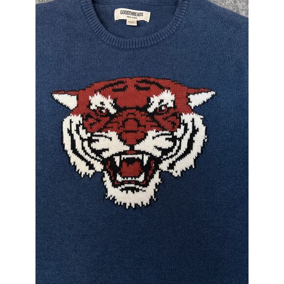 GOODTHREADS Navy Knit TIGER Crew Neck Long Sleeved Sweater Mens Medium Tall MT - Picture 2 of 4